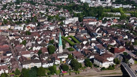 Aerial view of the old town and city Holzminden Stock Footage 340913249
