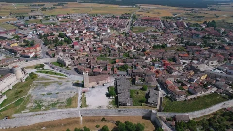 Aerial view of the old town and city Cuellar in Spain Stock Footage 340924959