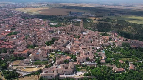 Aerial view of the old town and city Segovia Stock Footage 340925142