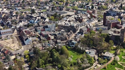 Aerial view of the old town and city Zulpich in Germany Stock Footage 341167549