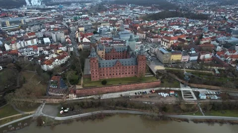 Aerial view of the old town and city Aschaffenburg in Germany Stock Footage 341703663