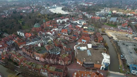 Aerial view of the old town and city Nordhorn in Germany Stock Footage 341705202