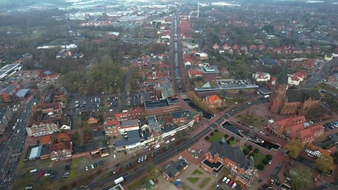 Aerial view of the old town and city Papenburg Stock Footage 341705437