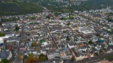 Aerial view of the old town and city Lahnstein in Germany Stock Footage 341706412