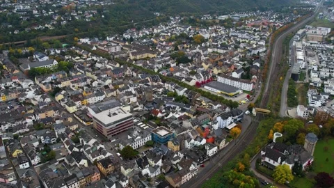 Aerial view of the old town and city Lahnstein in Germany Stock Footage 341706526