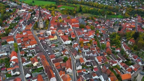 Aerial view of the old town and city Warburg in Germany Stock Footage 341706754