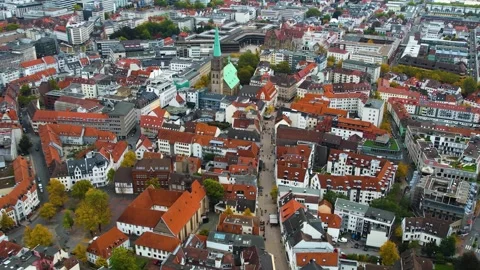 Aerial view of the old town and city Bielefeld in Germany Stock Footage 341706904