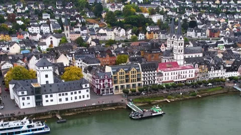 Aerial view of the old town and city Boppard in Germany Stock Footage 341707086
