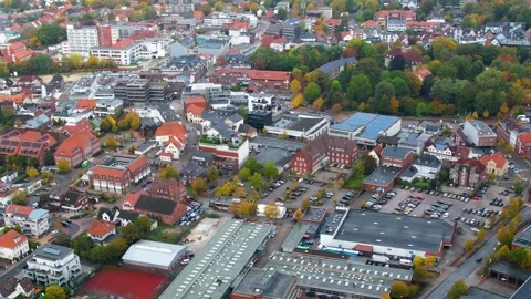 Aerial view of the old town and city Cloppenburg in Germany Stock Footage 341707407