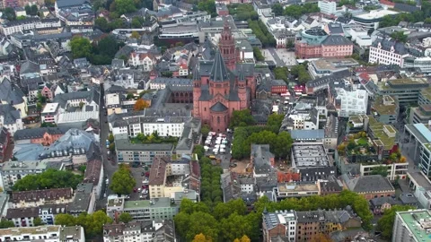 Aerial view of the old town and city Mainz in Germany Stock Footage 341707914