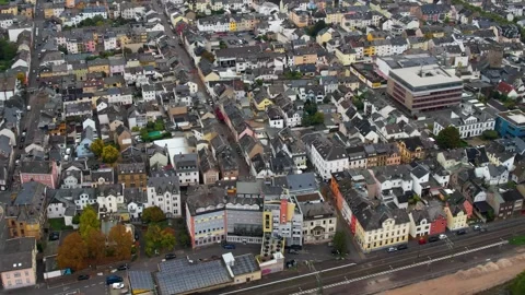 Aerial view of the old town and city Lahnstein in Germany Stock Footage 341707918