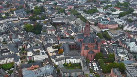 Aerial view of the old town and city Mainz in Germany Stock Footage 341708009
