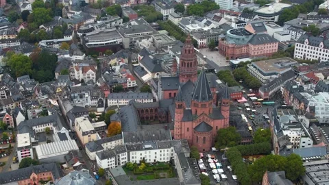 Aerial view of the old town and city Mainz in Germany Stock Footage 341708010