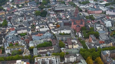 Aerial view of the old town and city Mainz in Germany Stock Footage 341708013