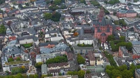 Aerial view of the old town and city Mainz in Germany Stock Footage 341708014