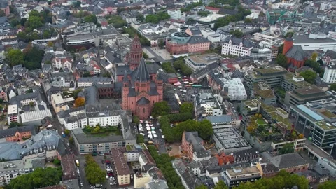 Aerial view of the old town and city Mainz in Germany Stock Footage 341708089
