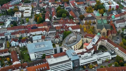 Aerial view of the old town and city Osnabrück in Germany Stock Footage 341708090