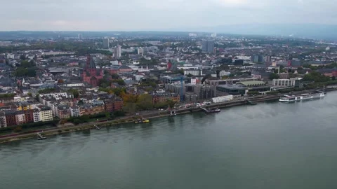 Aerial view of the old town and city Mainz in Germany Stock Footage 341708092
