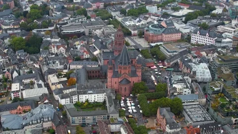 Aerial view of the old town and city Mainz in Germany Stock Footage 341708094