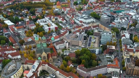 Aerial view of the old town and city Osnabrück in Germany Stock Footage 341708189
