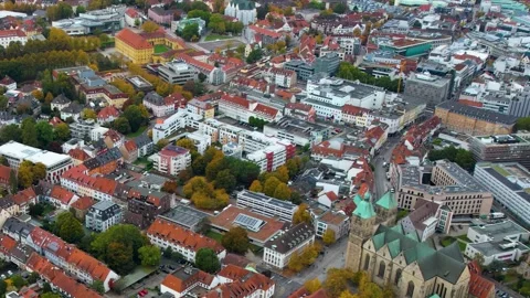 Aerial view of the old town and city Osnabrück in Germany Stock Footage 341708282