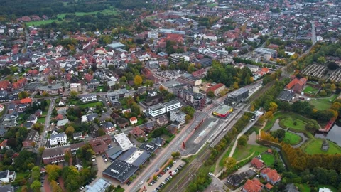 Aerial view of the old town and city Vechta in Germany Stock Footage 341708381