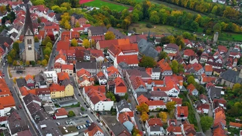 Aerial view of the old town and city Warburg in Germany Stock Footage 341708426