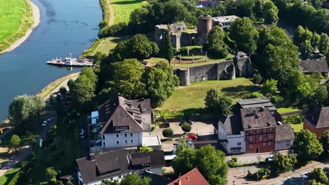 Aerial view of the old town and village Polle in Germany Stock Footage 341983164