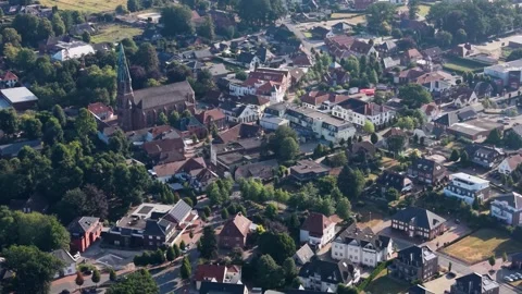 Aerial view of the old town and city Visbek in Germany Stock Footage 341985553