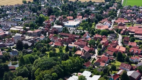 Aerial view of the old town and city Wennigsen in Germany Stock Footage 341986133