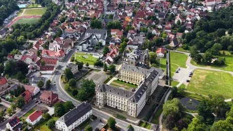 Aerial view of the old town and city Büren  in North Rhine-Westphalia Stock Footage 342117830