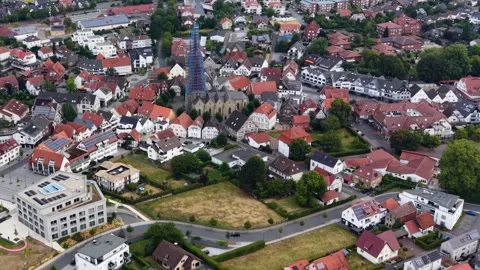Aerial view of the old town and city Delbrück in Germany Stock-Footage 342118515