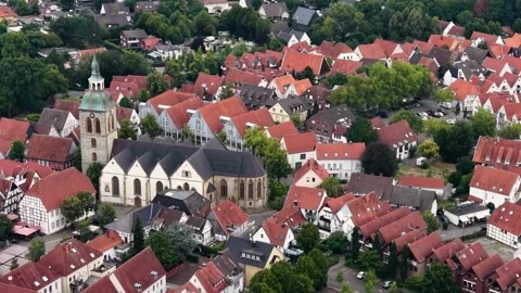 Aerial view of the old town and city Rheda-Wiedenbrück Stock Footage 342124129