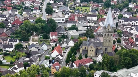 Aerial view of the old town and city Erwitte Stock Footage 342142805