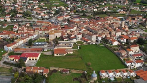 Aerial view of the old town around the city  Annonay  in France Видео 303240975