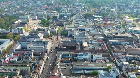 Aerial view of the old town around the city Darmstadt Stock Footage 307285448