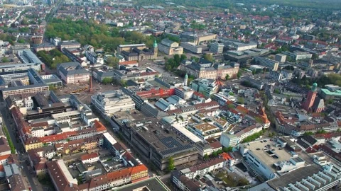 Aerial view of the old town around the city Darmstadt Видео 307285449