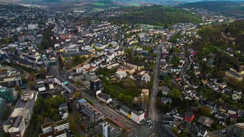 Aerial view of the old town around the city Siegen Stock Footage 307286523
