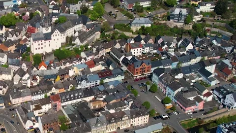 Aerial view of the old town around the city Diez Видео 307346733
