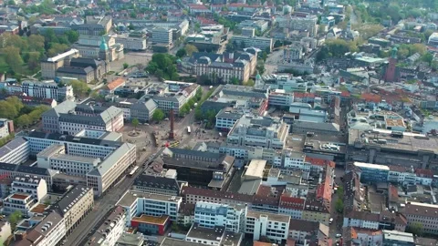 Aerial view of the old town around the city Darmstadt Vídeo Stock 307358855