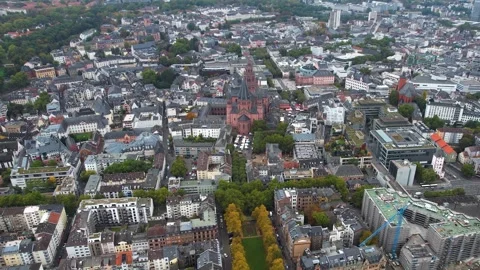 Aerial View Of The Old Town Around The City Mainz in Germany Stockbeeldmateriaal 339094499
