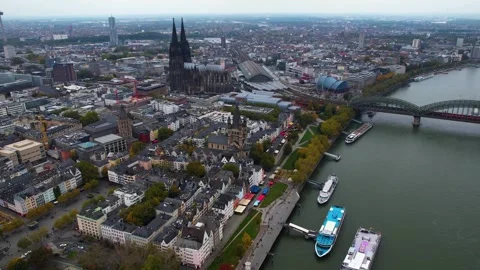Aerial View Of The Old Town Around The City Cologne In Germany 動画素材 339096738