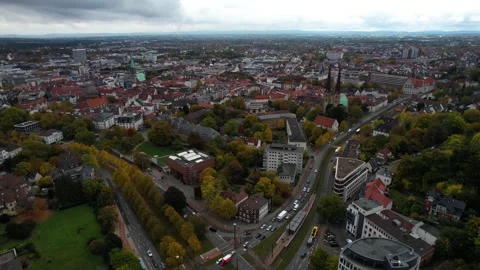 Aerial View Of The Old Town Around The City Bielefeld  In Germany Видео 339097129