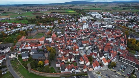 Aerial View Of The Old Town Around The City Butzbach  In Germany 库存影片 339097272
