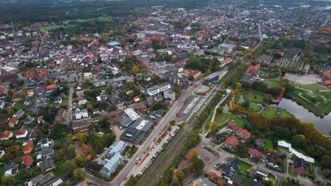 Aerial View Of The Old Town Around The City Vechta In Germany  Vidéo 339097934