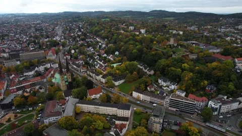 Aerial View Of The Old Town Around The City Bielefeld  In Germany Видео 339097995