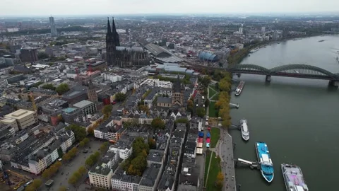 Aerial View Of The Old Town Around The City Cologne In Germany Vídeos de archivo 339099430