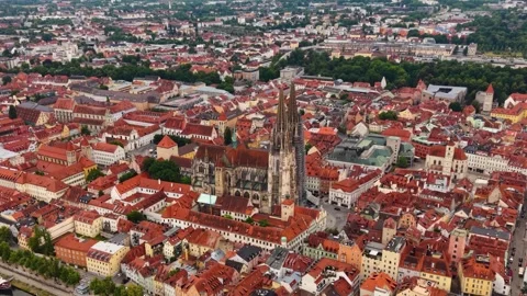 Aerial View Of The Old Town Around The City Regensburg In Bavaria Видео 339119693