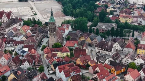 Aerial View Of The Old Town Around The City Roth In Germany Видео 339120972