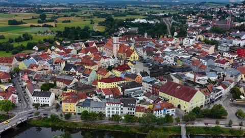 Aerial View Of The Old Town Around The City Cham In Bavaria Vídeo Stock 339255243